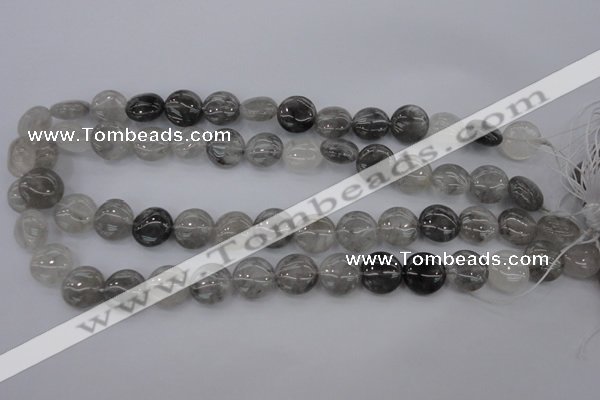 CCQ258 15.5 inches 14mm flat round cloudy quartz beads