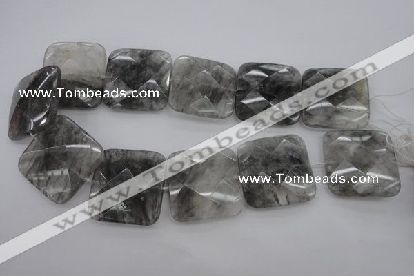 CCQ264 15.5 inches 35*35mm faceted square cloudy quartz beads