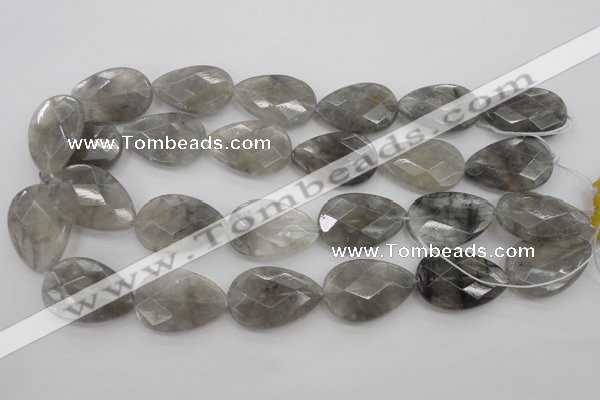 CCQ270 15.5 inches 20*30mm faceted flat teardrop cloudy quartz beads