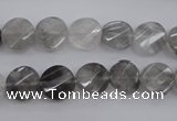 CCQ271 15.5 inches 10mm faceted & twisted coin cloudy quartz beads