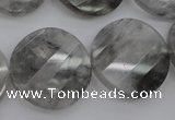 CCQ275 15.5 inches 25mm faceted & twisted coin cloudy quartz beads