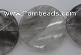 CCQ276 15.5 inches 30mm faceted & twisted coin cloudy quartz beads