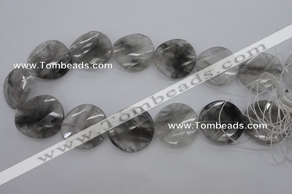 CCQ276 15.5 inches 30mm faceted & twisted coin cloudy quartz beads