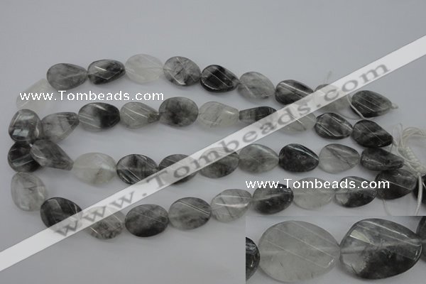 CCQ278 15.5 inches 15*20mm faceted & twisted oval cloudy quartz beads