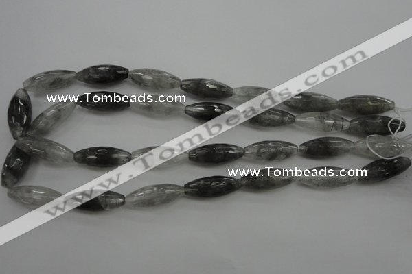 CCQ289 15.5 inches 10*25mm faceted rice cloudy quartz beads