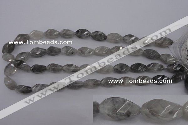 CCQ295 15.5 inches 10*18mm faceted & twisted rice cloudy quartz beads