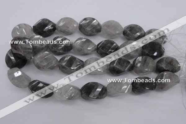 CCQ296 15.5 inches 20*28mm faceted & twisted rice cloudy quartz beads