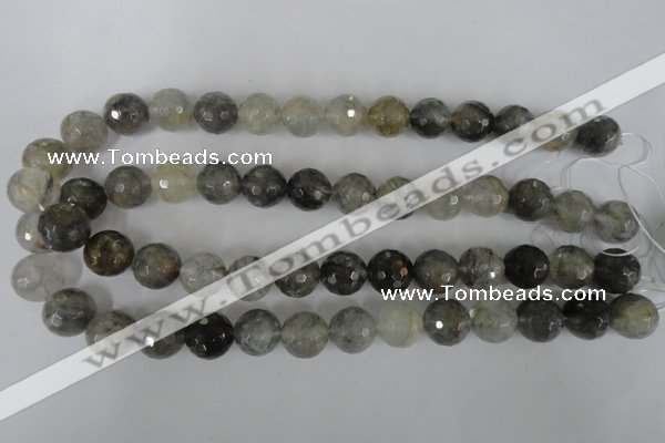 CCQ315 15.5 inches 14mm faceted round cloudy quartz beads wholesale