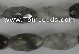 CCQ350 15.5 inches 12*22mm faceted rice cloudy quartz beads wholesale