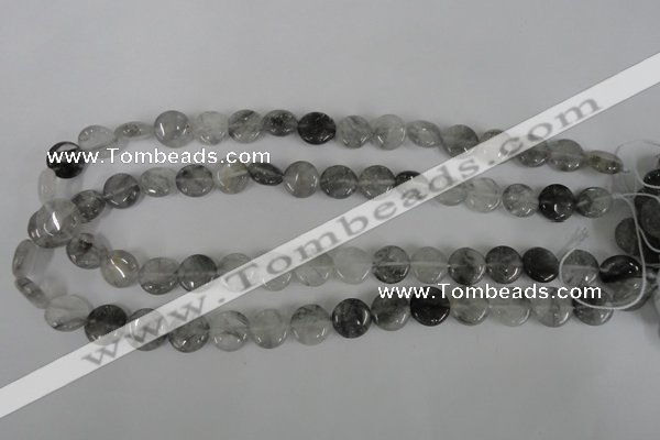 CCQ370 15.5 inches 12mm flat round cloudy quartz beads wholesale