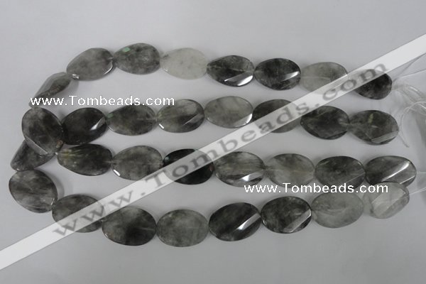 CCQ480 15.5 inches 18*25mm twisted & faceted oval cloudy quartz beads