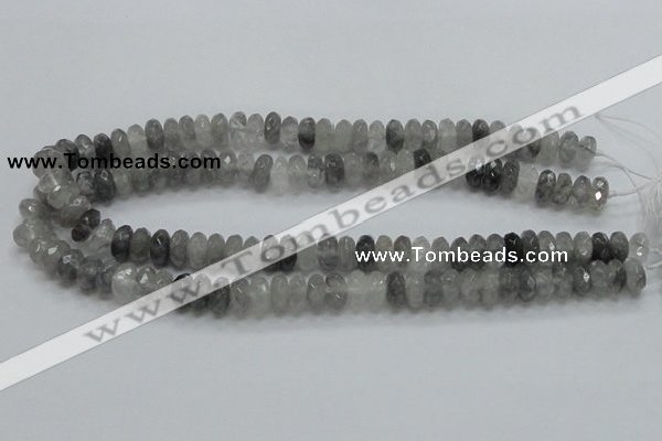 CCQ75 15.5 inches 6*12mm faceted rondelle cloudy quartz beads wholesale