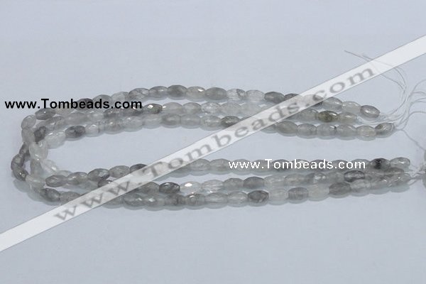 CCQ90 15.5 inches 6*10mm faceted rice cloudy quartz beads wholesale