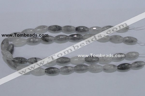 CCQ93 15.5 inches 10*20mm faceted rice cloudy quartz beads wholesale