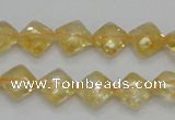 CCR16 15.5 inches 10*10mm faceted diamond natural citrine gemstone beads