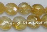 CCR20 15.5 inches 14mm faceted flat round natural citrine gemstone beads