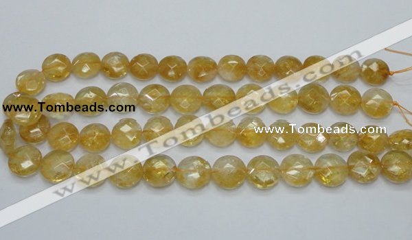 CCR20 15.5 inches 14mm faceted flat round natural citrine gemstone beads