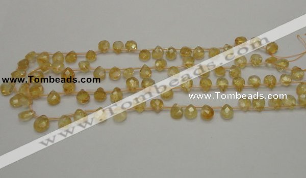 CCR31 15.5 inches 8*10mm faceted briolette natural citrine beads