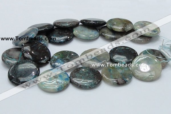 CCS08 15.5 inches 35mm flat round natural chrysocolla gemstone beads