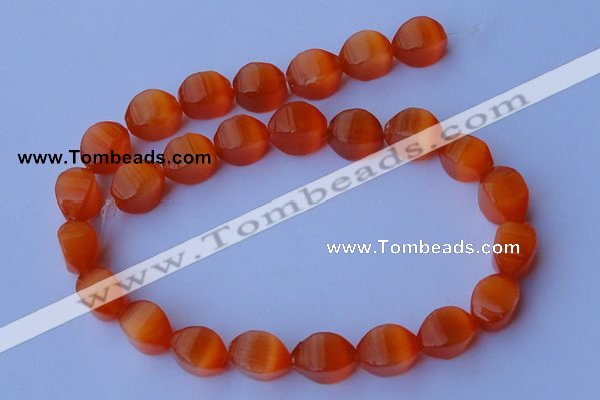 CCT27 14 inches 10*14mm twisted orange red cats eye beads wholesale