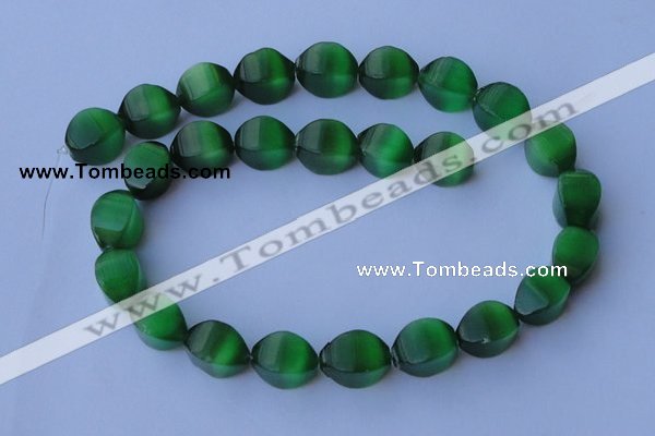 CCT29 14 inches 10*14mm twisted green cats eye beads wholesale