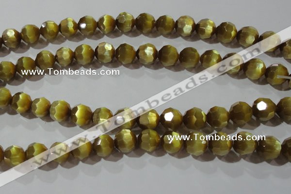 CCT394 15 inches 10mm faceted round cats eye beads wholesale