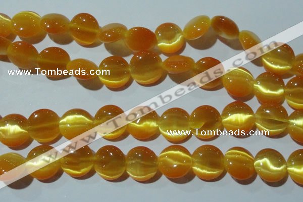CCT542 15 inches 12mm flat round cats eye beads wholesale