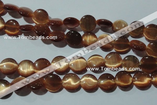 CCT544 15 inches 12mm flat round cats eye beads wholesale