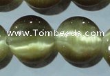 CCT547 15 inches 12mm flat round cats eye beads wholesale