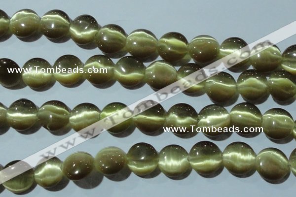 CCT547 15 inches 12mm flat round cats eye beads wholesale