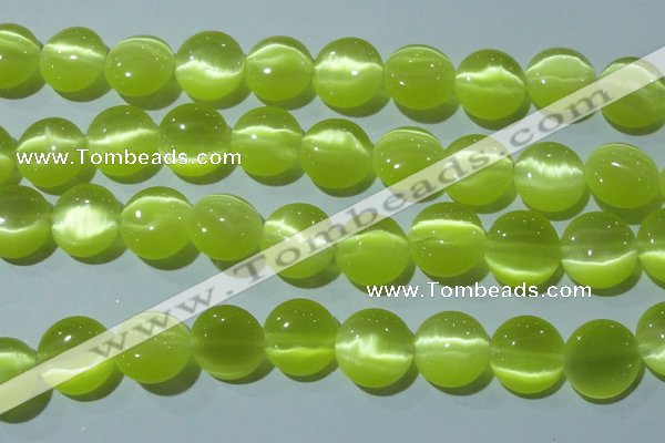 CCT549 15 inches 12mm flat round cats eye beads wholesale