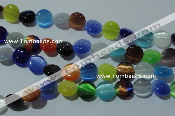 CCT552 15 inches 12mm flat round cats eye beads wholesale