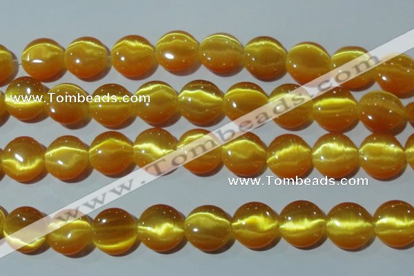 CCT571 15 inches 14mm flat round cats eye beads wholesale