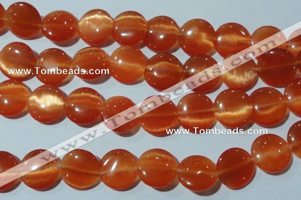 CCT572 15 inches 14mm flat round cats eye beads wholesale