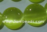 CCT574 15 inches 14mm flat round cats eye beads wholesale