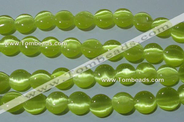 CCT574 15 inches 14mm flat round cats eye beads wholesale