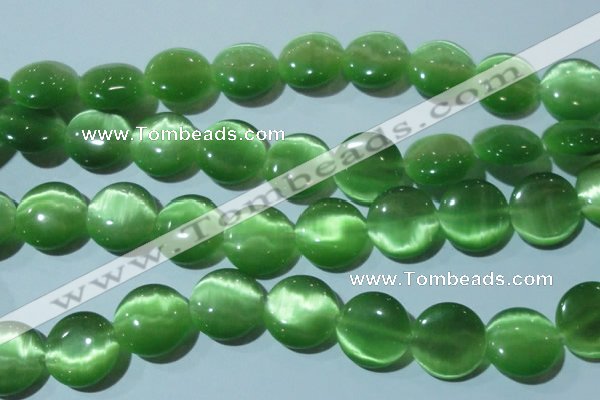 CCT575 15 inches 14mm flat round cats eye beads wholesale
