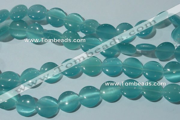 CCT577 15 inches 14mm flat round cats eye beads wholesale