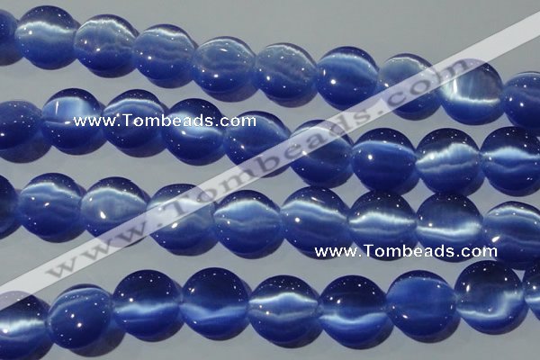 CCT579 15 inches 14mm flat round cats eye beads wholesale