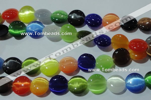 CCT581 15 inches 14mm flat round cats eye beads wholesale