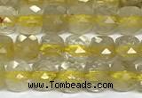 CCU1025 15 inches 4mm faceted cube golden rutilated quartz beads