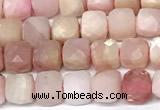 CCU1037 15 inches 6mm faceted cube pink opal beads