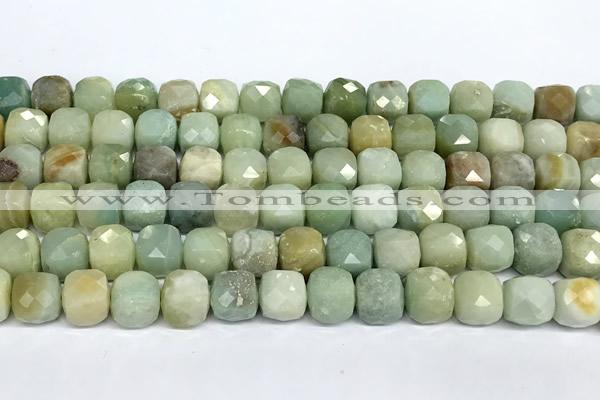 CCU1047 15 inches 8mm faceted cube amazonite beads