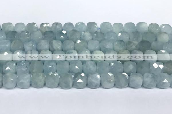 CCU1049 15 inches 8mm faceted cube aquamarine beads
