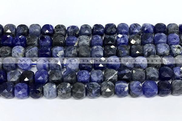 CCU1064 15 inches 8mm faceted cube sodalite beads