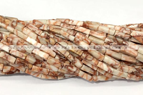 CCU1142 15 inches 4*13mm cuboid red net jasper beads