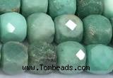 CCU1276 15 inches 6mm - 7mm faceted cube green grass agate beads