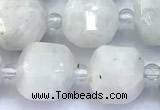 CCU1285 15 inches 9mm - 10mm faceted cube white moonstone beads