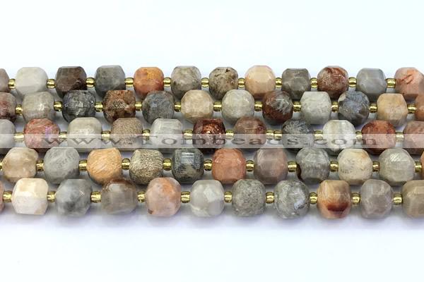 CCU1288 15 inches 9mm - 10mm faceted cube chrysanthemum agate beads