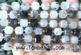 CCU1458 15 inches 8mm - 9mm faceted cube black rutilated quartz beads